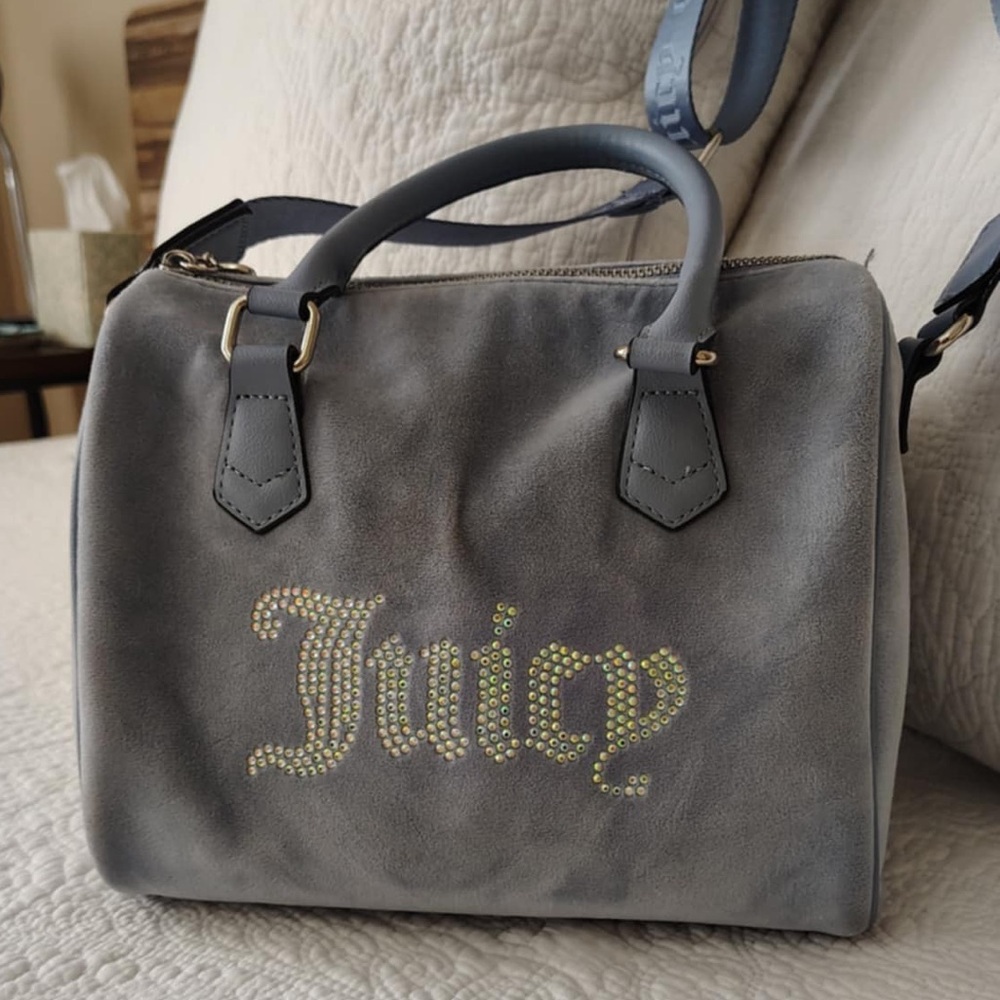 Juicy Couture Slate Blue Obsession Velour Satchel